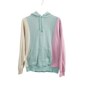 Teddy Fresh Pastel Colorblock Hoodie Mint Pink Cream Embroidered Bear Small